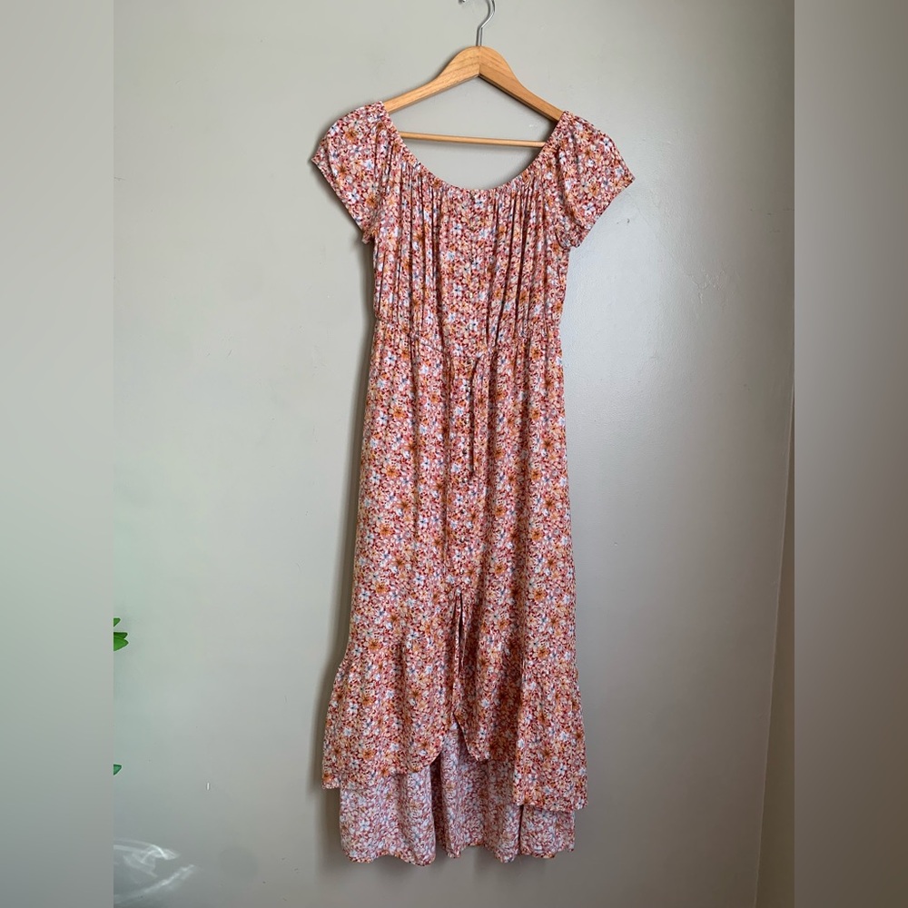 Indigo Rose Dress Sz Large Floral Maxi Lined Prairie Peasant Boho Country Spring